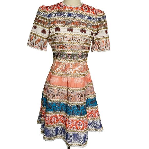 Beulah Mini Dress Striped Paisley Patchwork Small - Picture 2 of 13